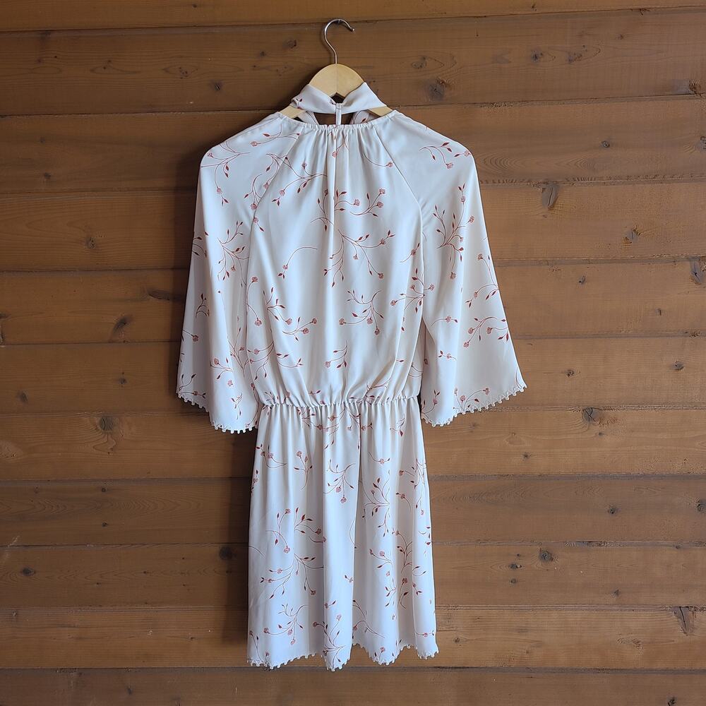 Joie Dakota Mini Dress Floral Aged White XS Neck Tie Cottagecore Boho Prairie - Picture 3 of 6